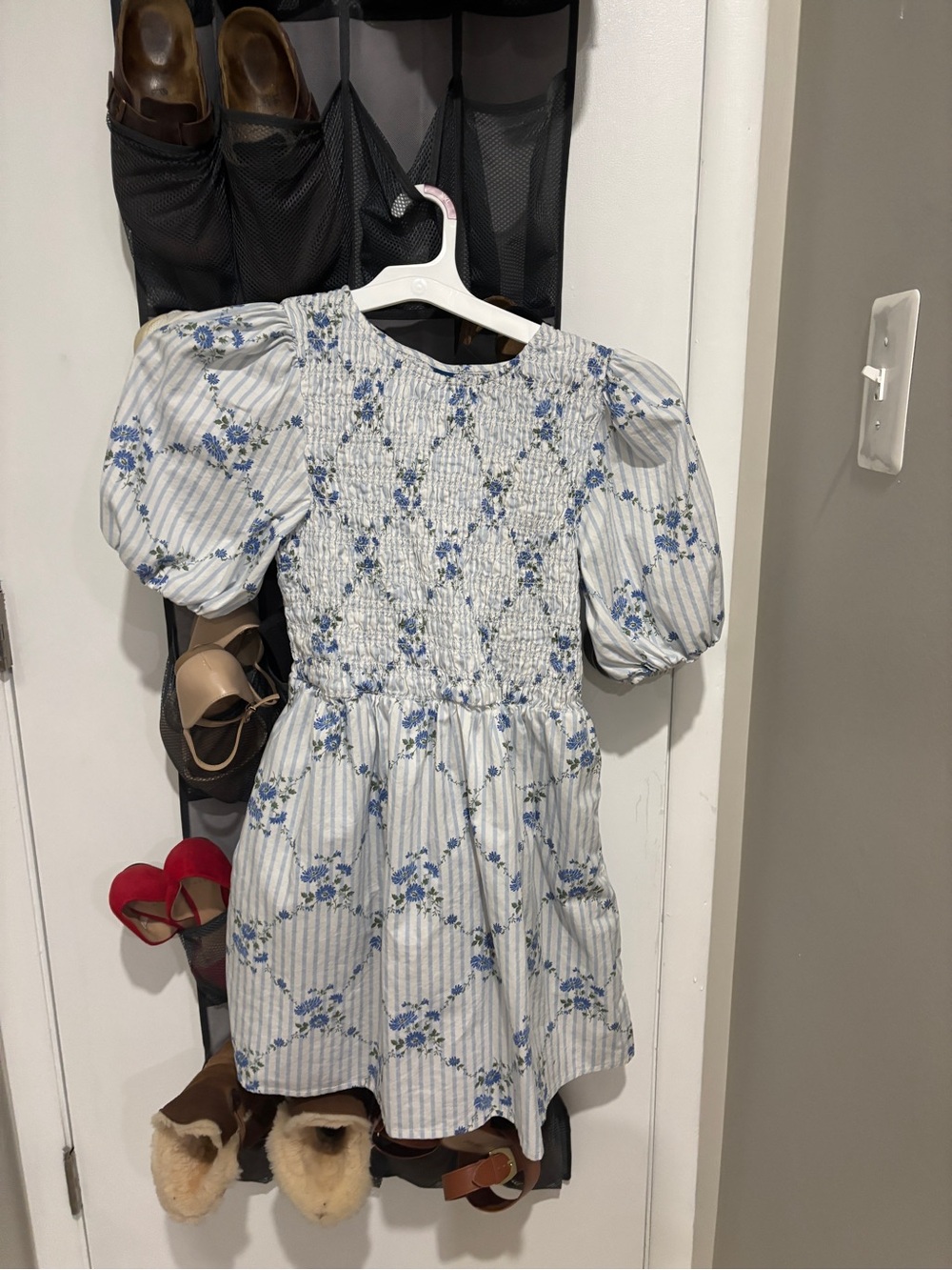 Smocked Floral Puff Sleeve Dress - with pockets